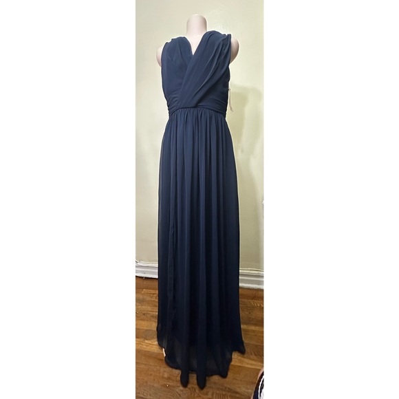 NWT Dessy Collection Blue Pleated V-Neck Gown - Picture 4 of 16